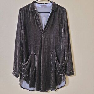 CP Shades Womens XS Brown Velvet Tunic Silk Blend‎ Pockets Lagenlook Boho